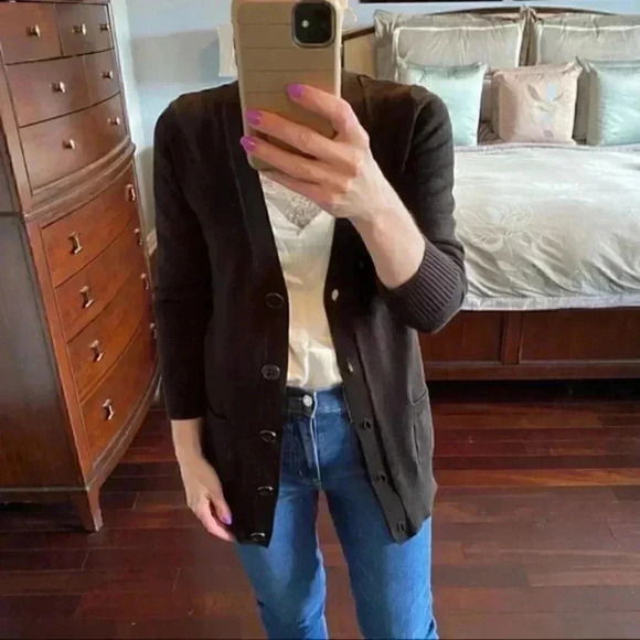 Devoted  Cardigan Sweater Button Front V Neck Pockets Chocolate Brown Medium - Picture 12 of 15